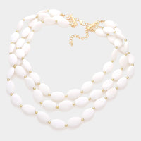
              White Oval Beaded Necklace Set
            