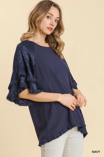 Top with Leopard Ruffle Sleeves