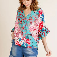 Floral Animal Print Ruffle Top