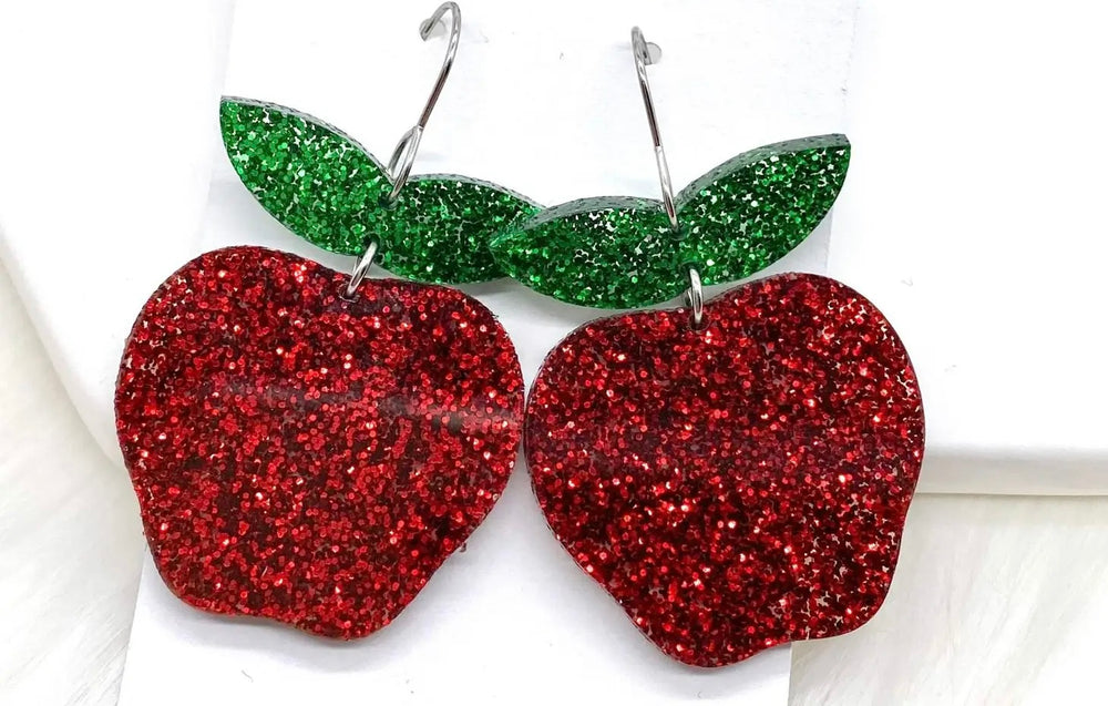 Glittery Apple Acrylic Earrings