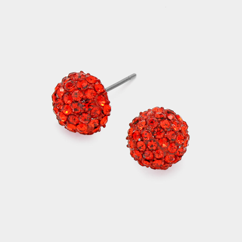 Red Pave Crystal Dome Earrings