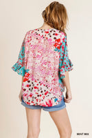 
              Floral Animal Print Ruffle Top
            