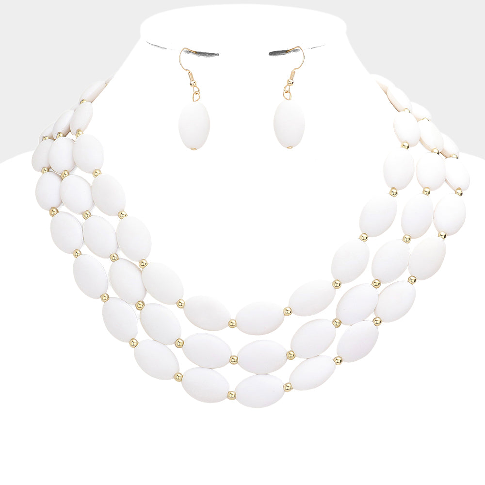 White Oval Beaded Necklace Set