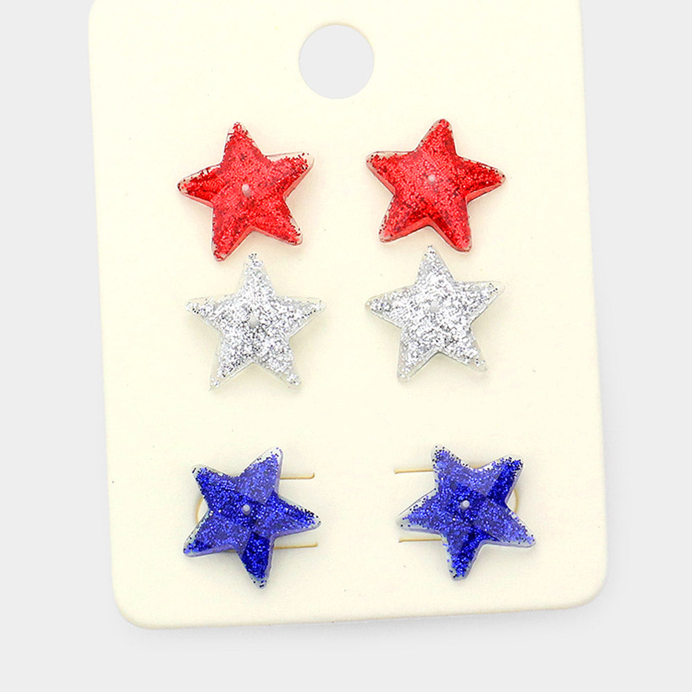 Glittered USA Star Earrings