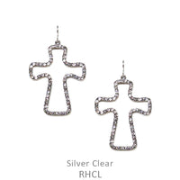 Silver Clear Cross Earrings