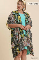 
              Floral Animal Metallic Kimono with Ruffle Hem
            