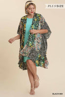 
              Floral Animal Metallic Kimono with Ruffle Hem
            