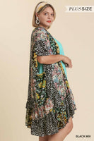 
              Floral Animal Metallic Kimono with Ruffle Hem
            