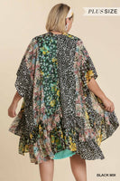 
              Floral Animal Metallic Kimono with Ruffle Hem
            