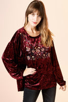 
              Burgundy Crushed Velvet Top with Embroidery
            
