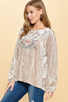 
              Ivory Crushed Velvet Top with Embroidery
            