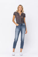
              Judy Blue Relaxed Fit Capri Jean with Raw Hem
            