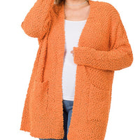 $10-sz 2X only, Plus Popcorn Cardigan With Pockets, Persimmon NO RETURNS