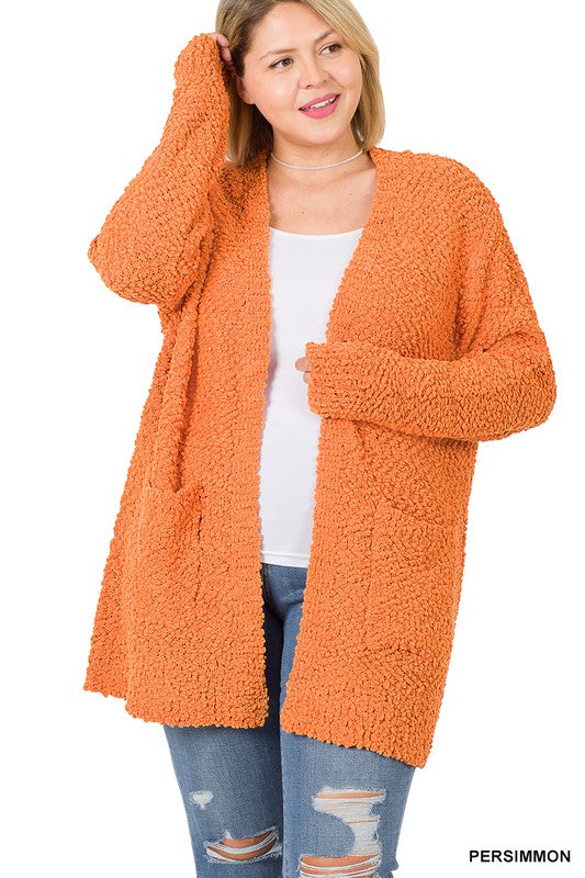 $10-sz 2X only, Plus Popcorn Cardigan With Pockets, Persimmon NO RETURNS