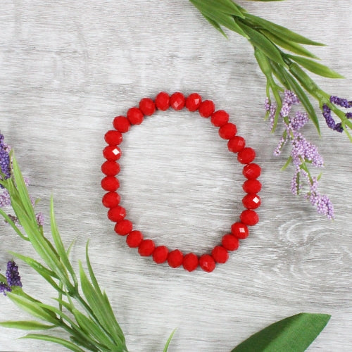 Crystal Bead Stretch Bracelet-Bright Red