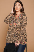 
              Embroidered Leopard Print Top with Bell Sleeve, plus
            