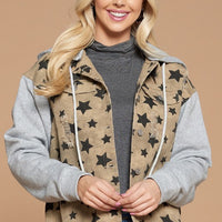 $15 SALE! Star Print Distress Jacket in Washed Taupe, all sizes