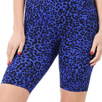 S only—(No returns) Bright Blue Leopard Print Biker Shorts, reg and plus