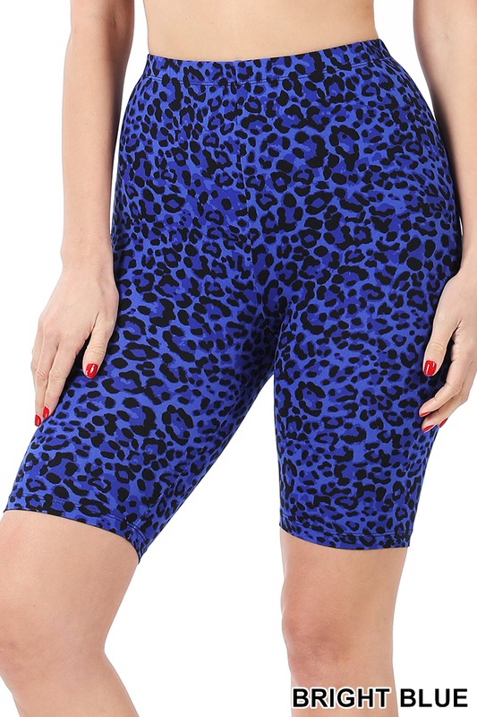 S only—(No returns) Bright Blue Leopard Print Biker Shorts, reg and plus