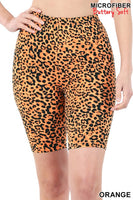 
              Orange Leopard Print Biker Shorts, reg and plus
            