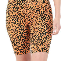 Orange Leopard Print Biker Shorts, reg and plus