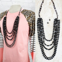 Beaded Layered Necklace with Suede Strap in Black