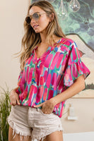 
              Multi Paint Print Top with Ruffled Sleeves
            