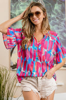 
              Multi Paint Print Top with Ruffled Sleeves
            