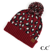 
              CC Leopard Jacquard Knit Pom Beanie, multiple colors
            