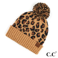 CC Leopard Jacquard Knit Pom Beanie, multiple colors