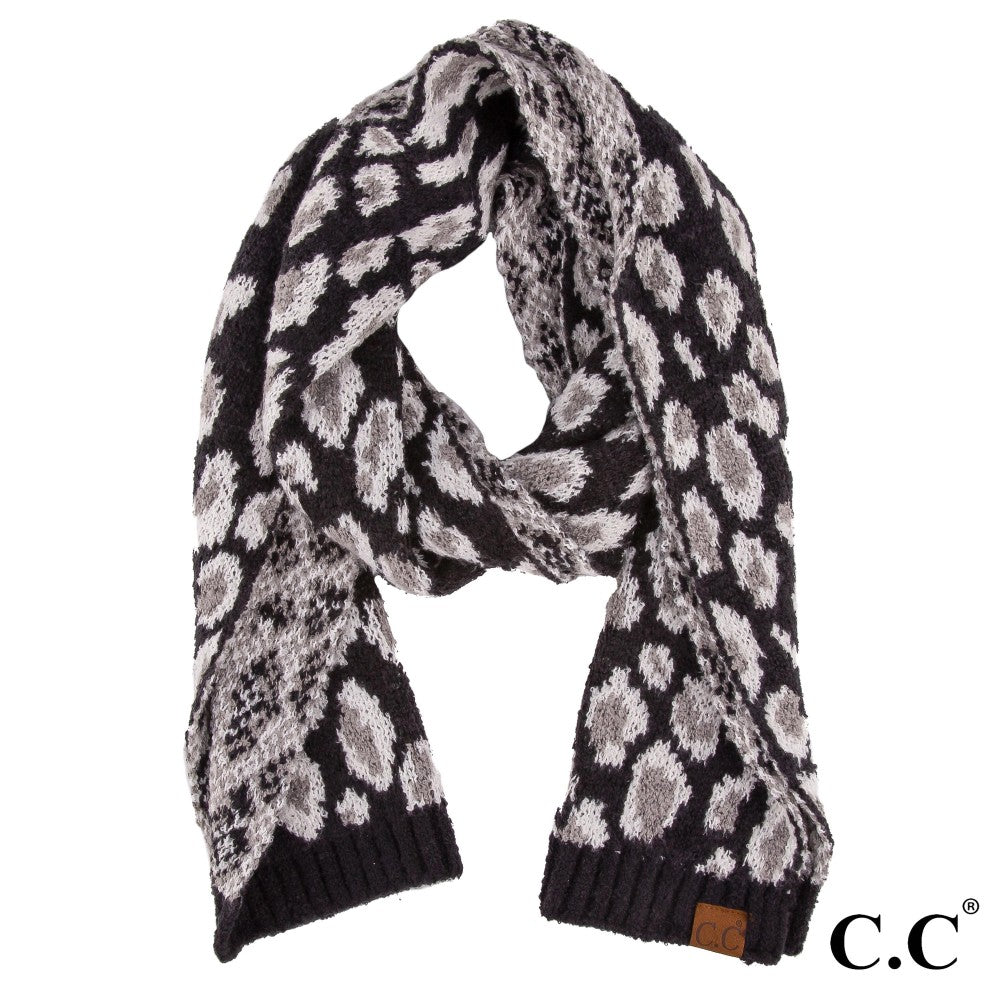 CC Leopard Print Jacquard Knit Scarf, multiple colors