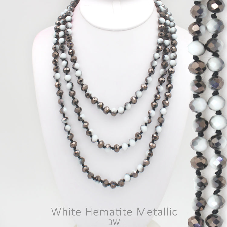 White and Grey Hematite Metallic Crystal Bead Necklace