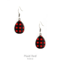 
              Buffalo Plaid Teardrop Earrings in Red or White
            