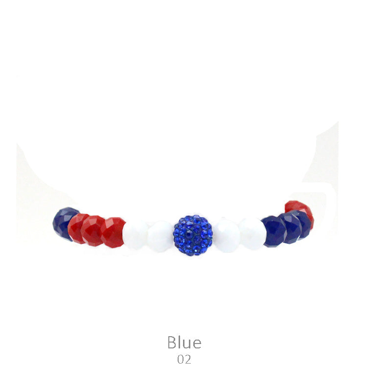 Crystal with Rhinestone Ball Stretch Bracelet, Red/White/Blue
