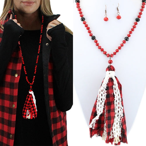 Buffalo Plaid Crystal Beaded Necklace