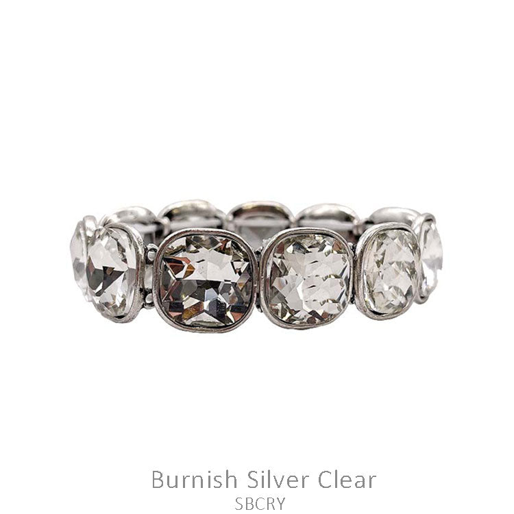Clear Stone Stretch Bracelet, Burnish Silver
