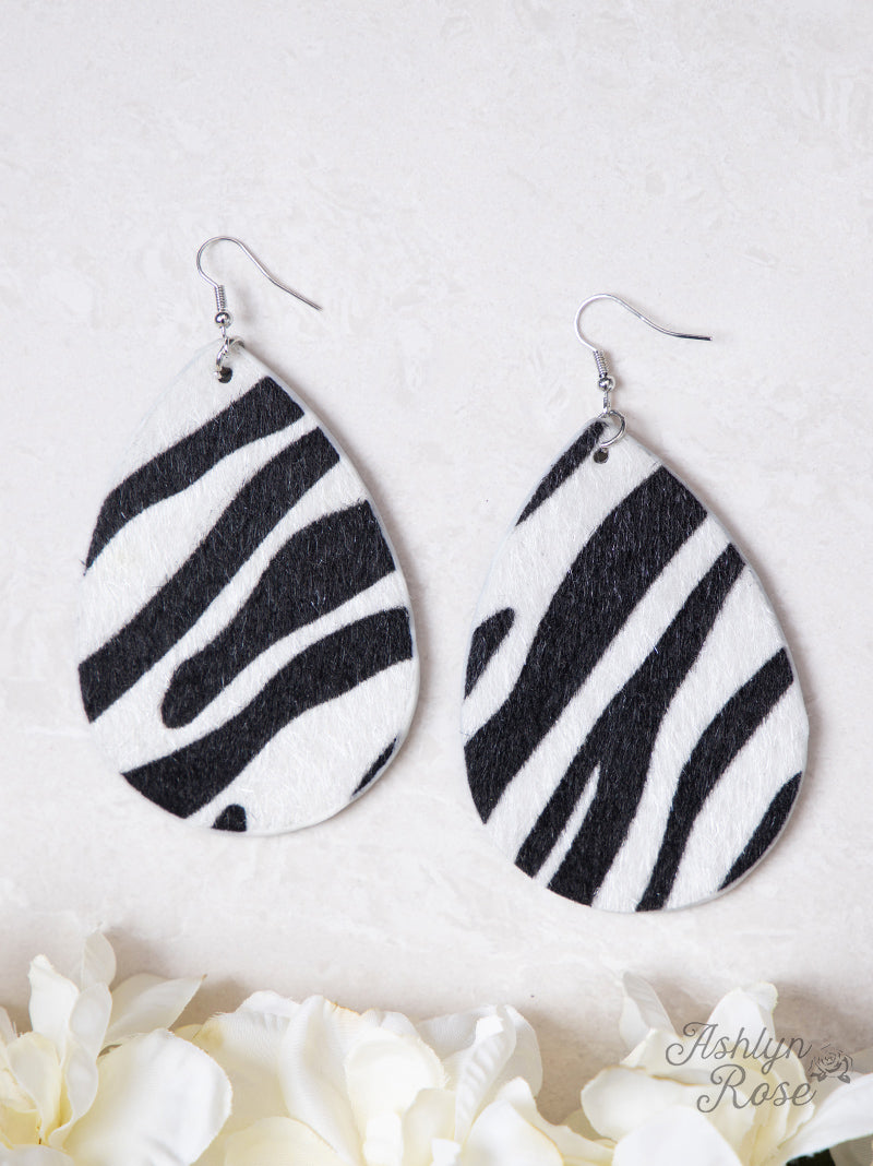 ONE LEFT (NO RETURNS) Simply Shimmering Zebra Print Fur Earrings, White