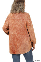 
              PLUS Acid Wash Shacket, Dark Rust
            