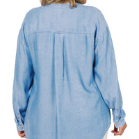 Chambray Roll-Up Sleeve Hi-Low Shirt, medium wash