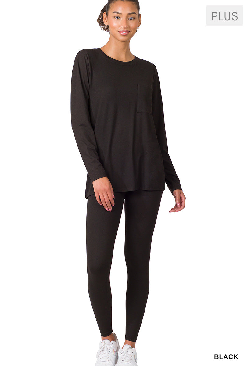 Brushed Microfiber Top and Leggings Set in Black, all sizes