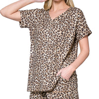 Brown Microfiber Leopard Top and Short Set, all sizes