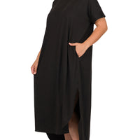 Brushed Short Sleeve Maxi Dress-Black