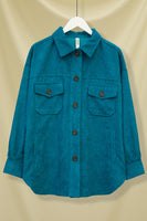 
              Corduroy Button Front Shacket, Teal
            