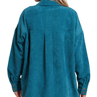 Corduroy Button Front Shacket, Teal