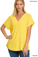 
              Yellow Woven Airflow V-Neck Top
            