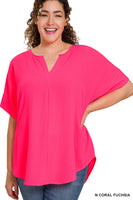 
              Neon Coral Woven Airflow V-neck Top
            