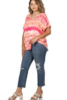 
              Pink and Coral V-Neck Top with Rolled Sleeves
            