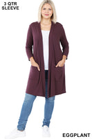 
              $10 - Med and Large Long Sleeve Slouchy Cardigan, Eggplant, plus and regular
            