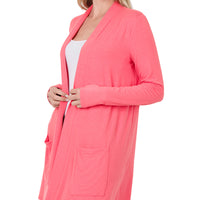 Neon Coral Pink Slouchy Pocket Cardigan, all sizes