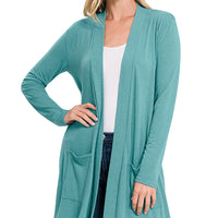 Dusty Teal Slouchy Pocket Cardigan, all sizes